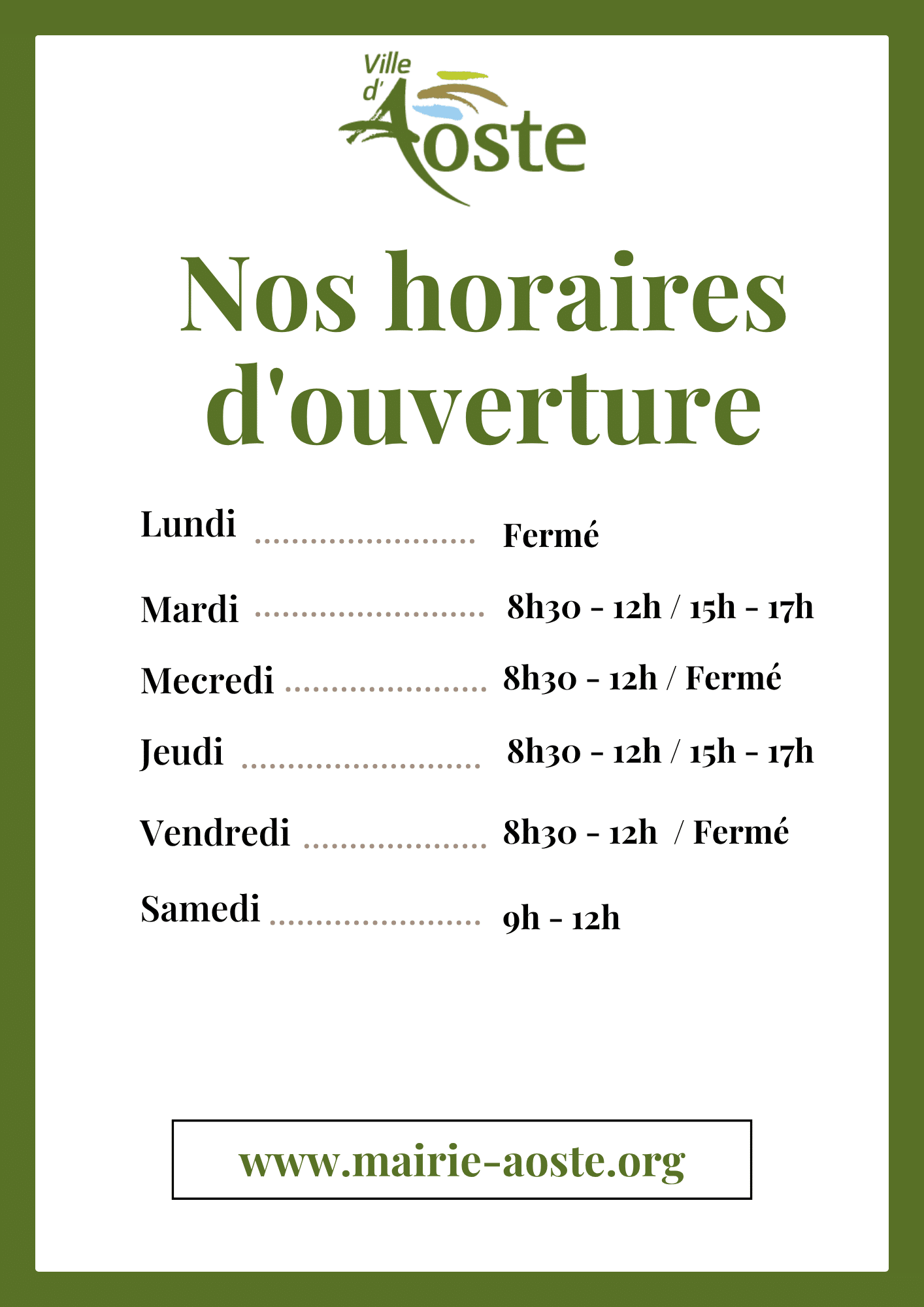 Nos horaires d'ouverture