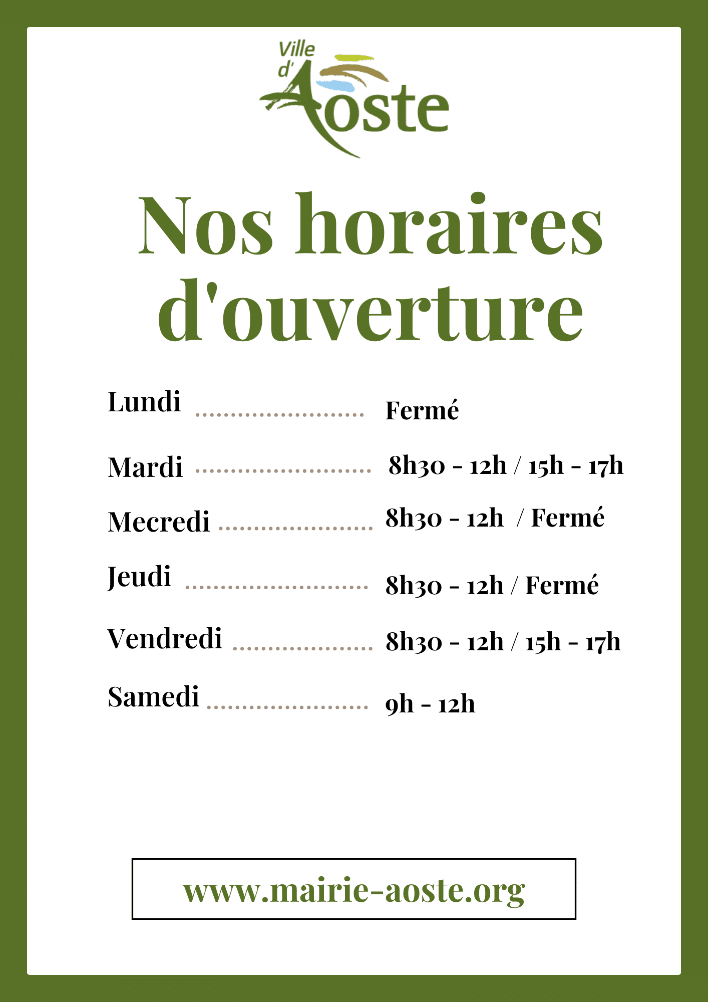 Nouveaux horaires de la Mairie