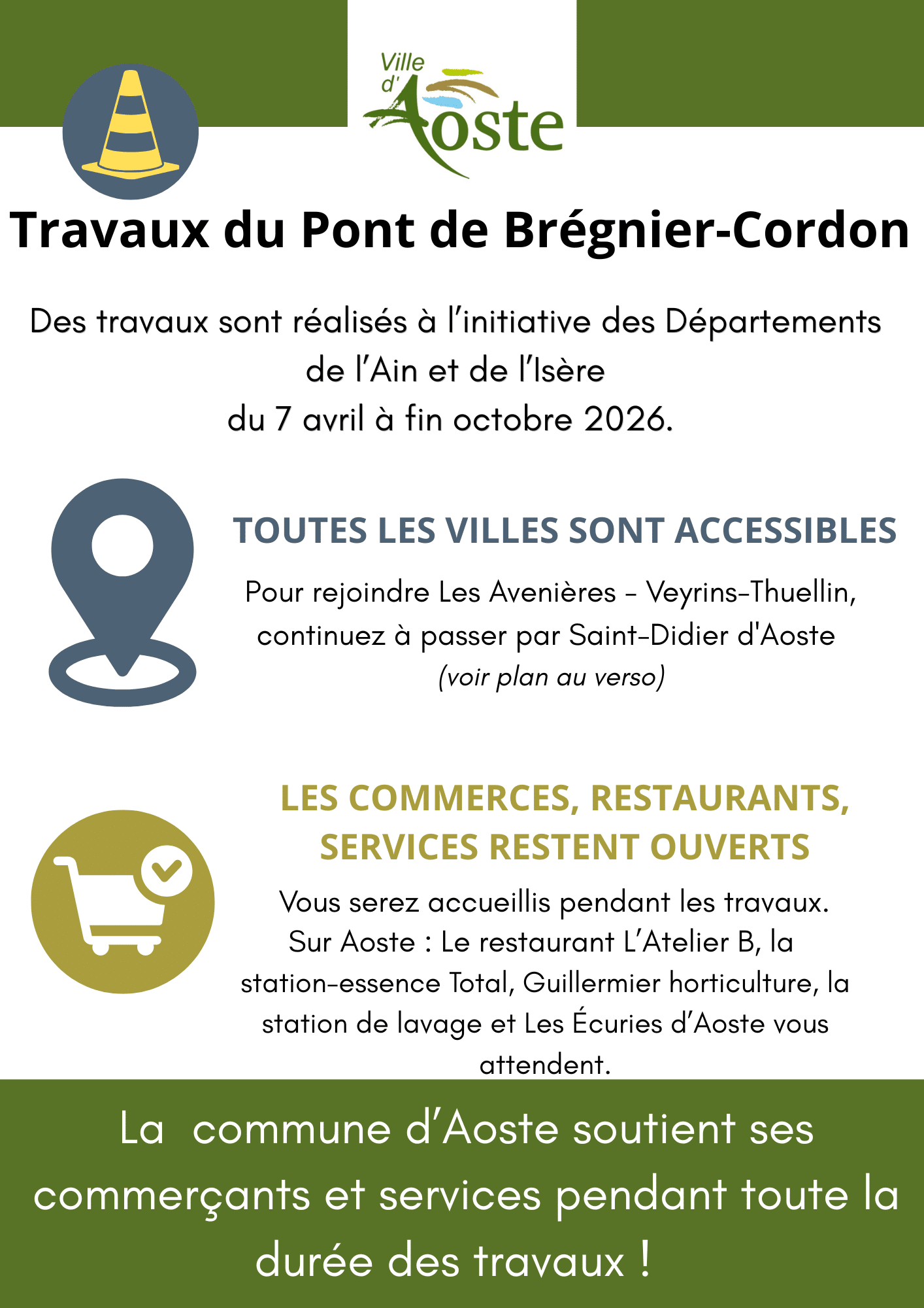 Le Pont de Brégnier-Cordon permet le franchissement du Rhône entre les départements de l'Ain, par la RD992 à Brégnier-Cordon, et de l'Isère par la RD592 à Aoste. Cet ouvrage s'est fortement détéri (4)